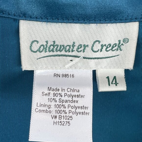 NEW Coldwater Creek Womens 14 Satin Bow Velvet Jacket Teal Blue Shoulder Pads - Picture 5 of 10
